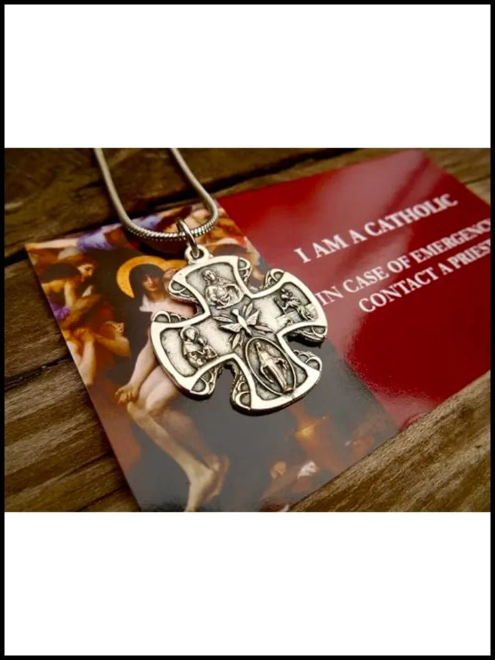 5 Way Crucifix Catholic Cross Pendant Necklace, Stainless Steel Chain 18